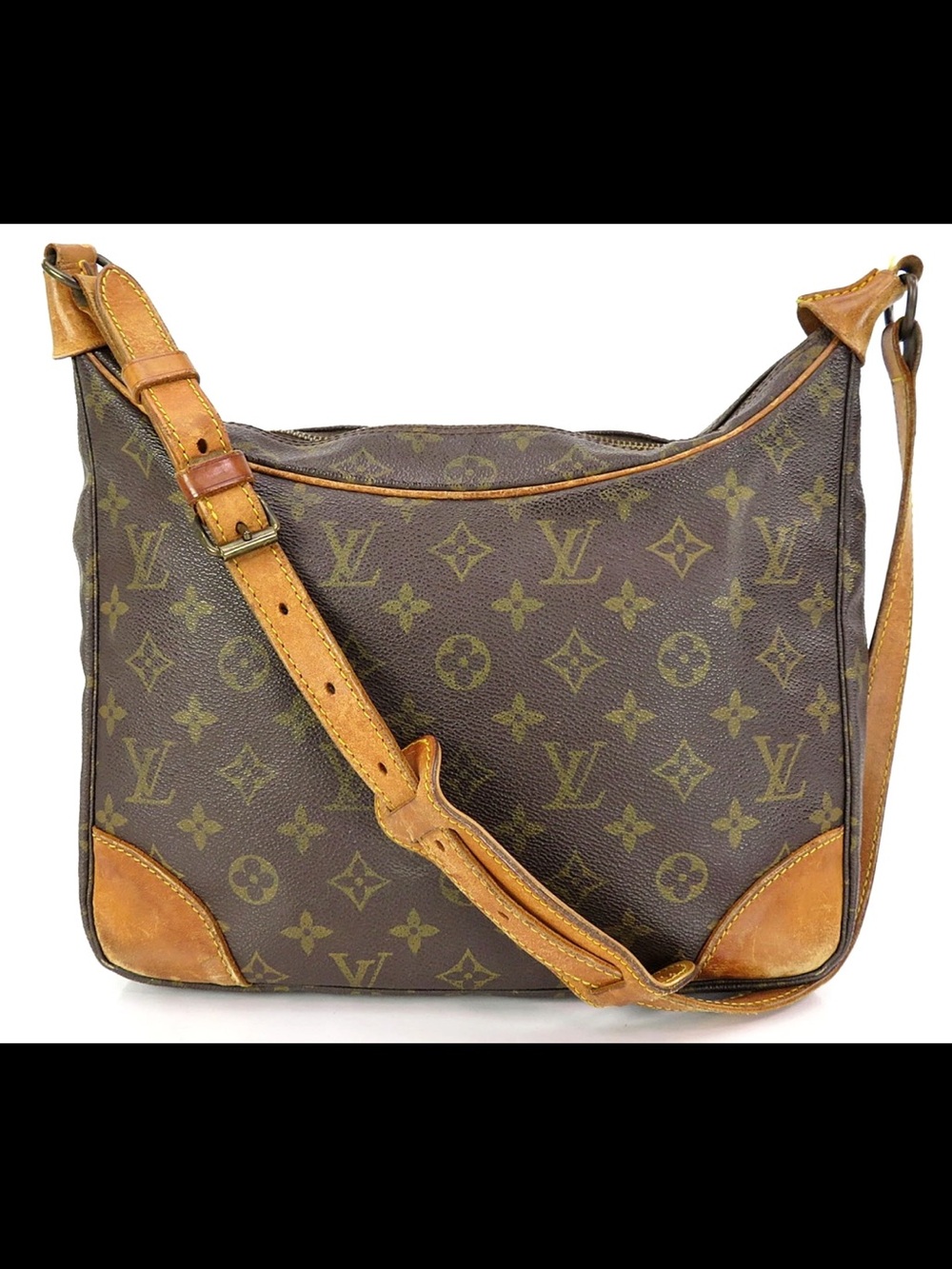 Louis Vuitton Brown Monogram Canvas Shoulder Bag with Tan Leather Trim
